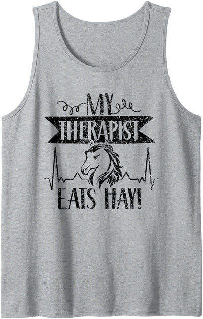 Pony Horseback Gallop Horses Lover My Therapist Eats Hay Equestrian Riding Rider Lover Horse Tank Top