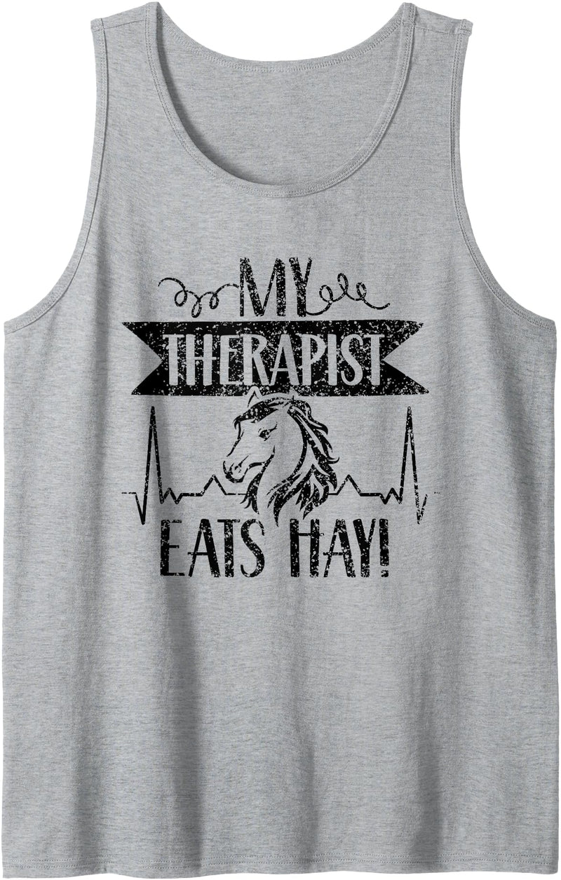 Pony Horseback Gallop Horses Lover My Therapist Eats Hay Equestrian Riding Rider Lover Horse Tank Top - Heather Grey