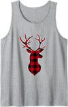 Buffalo Plaid Deer Christmas Ls Classic Red & Black Christmas Deer Head Buffalo Plaid Tank Top - Heather Grey