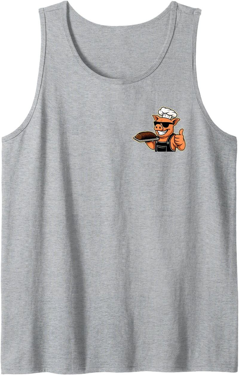 Vintage Funny Cool Pig Chef BBQ Season Men Dad Smokin' Meats and Clapping Cheeks BBQ Funny Pig Chef 2 Sided Tank Top - Heather Grey