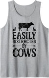 Legendairy Cow Co Easily Distracted By Cows Funny Cow Farmer Women Men Farm Tank Top - Heather Grey