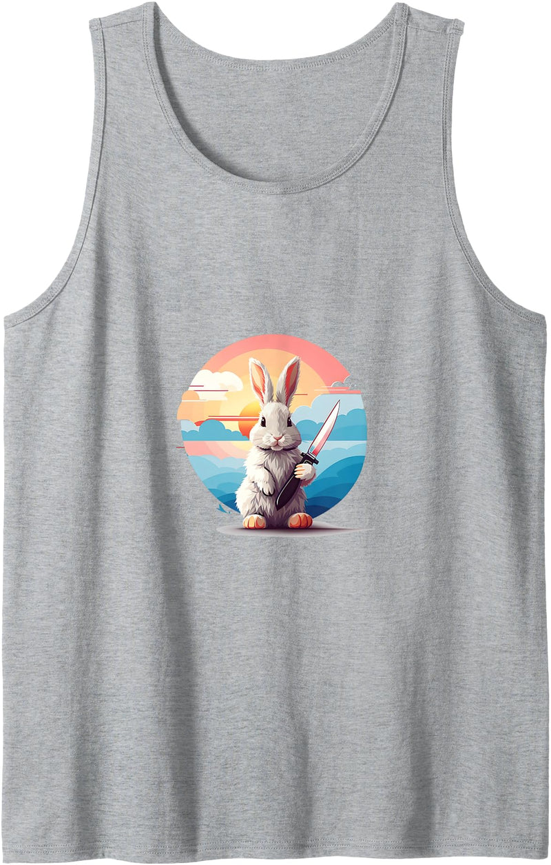 Cute Funny Menacing Bunny Halloween Idea Killer Rabbit Tank Top in Heather Grey