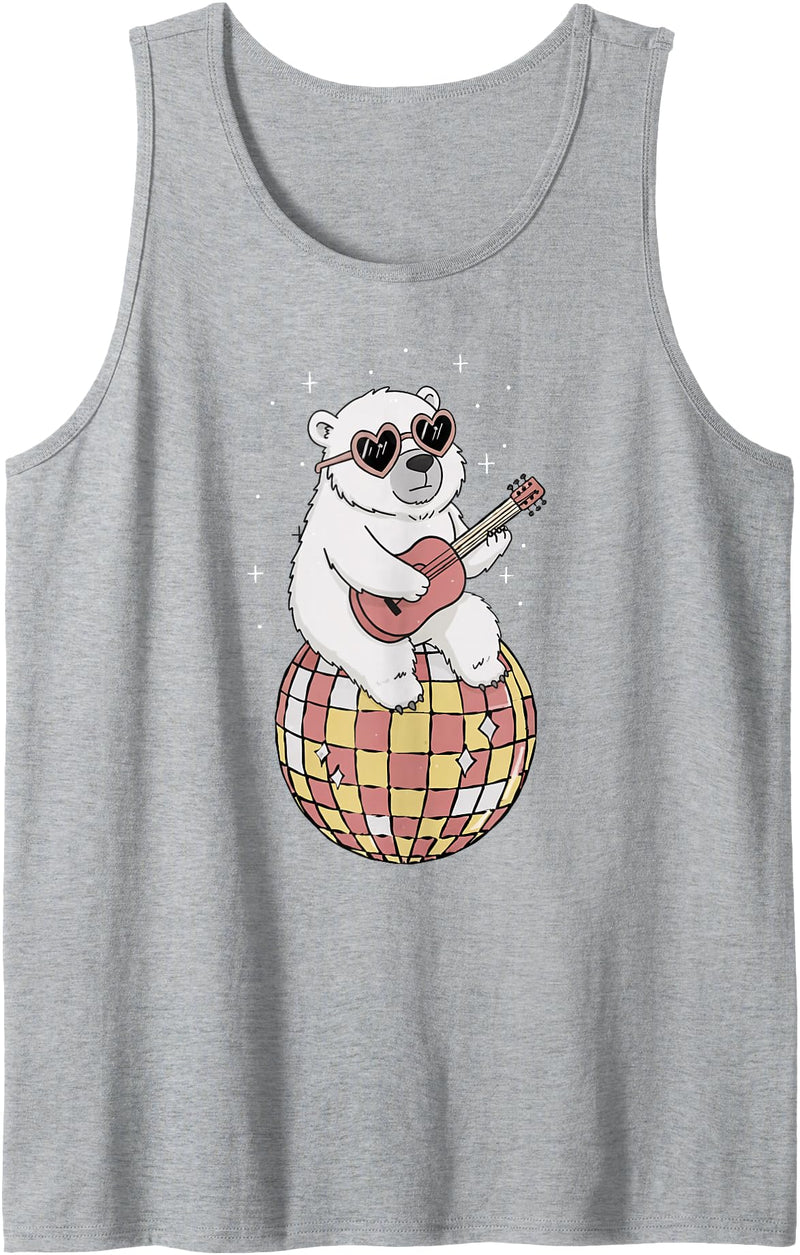 DiscoballAxis1 Funny Polar Bear Disco Dancing Ball Groovy Retro 80s Costume Tank Top - Heather Grey