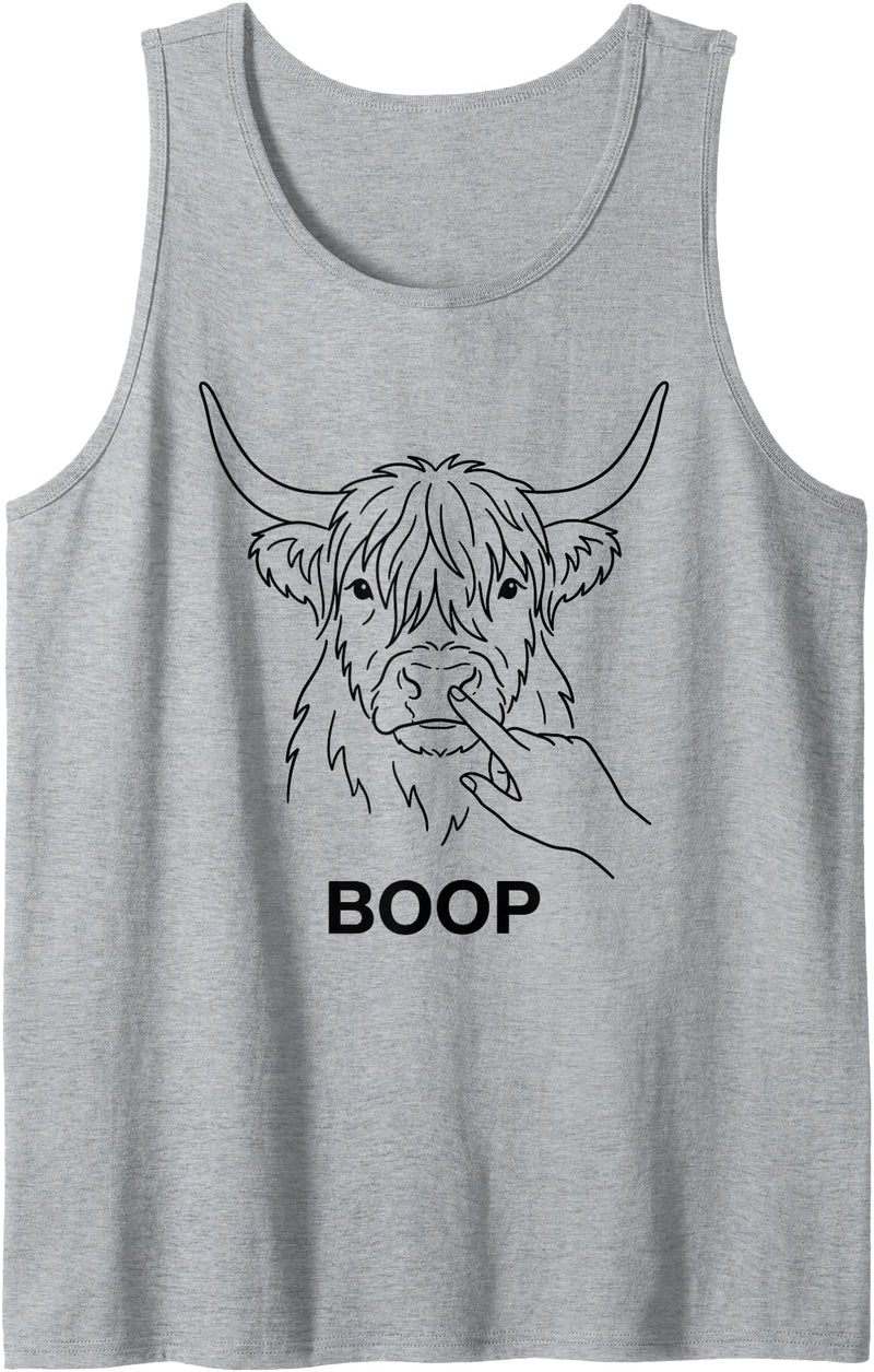 Boop Club Co Boop Highland Cow Nose Poke Funny Farm Animal Line Tank Top - Heather Grey