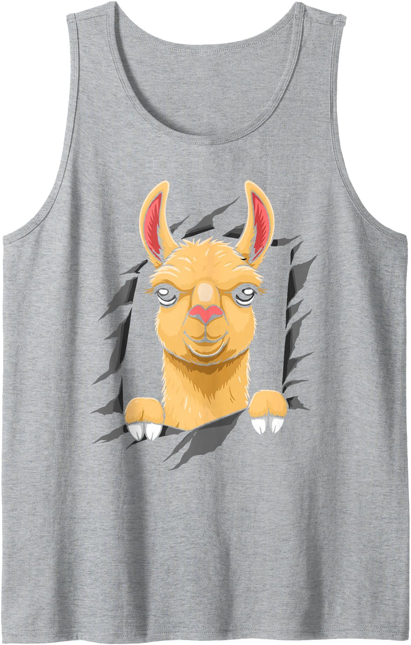 Llama looks from torn fabric Cute llama torn fabric funny llama lovers kids women men Tank Top - Heather Grey