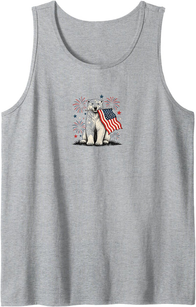 Polar Bear Holding America Flag USA 4th of July Tank Top