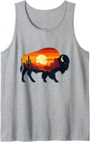 Wild Bison Sunset Desert Landscape Nature Desert Buffalo Silhouette Cactus Sunset Scene Tank Top - Heather Grey