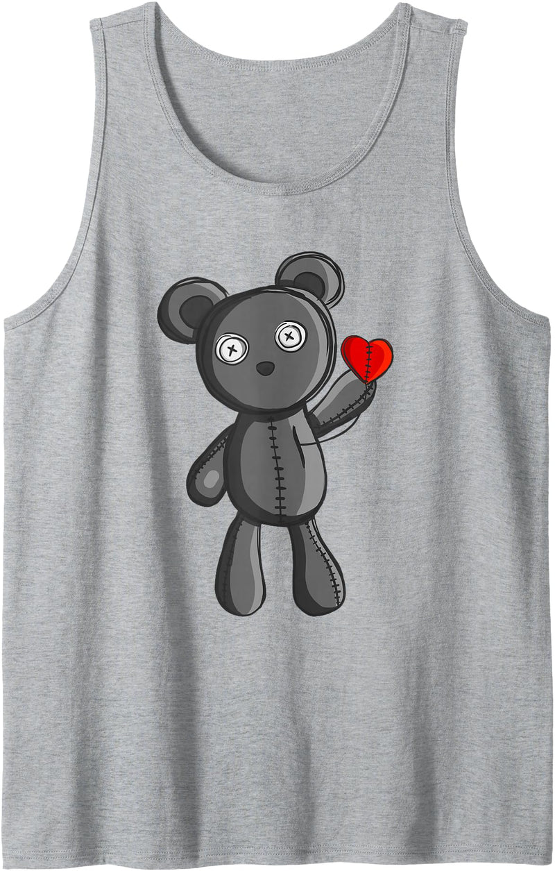 Neyus Art Sweet Little Emo Gothic Teddy Bear with Small Heart Gift Tank Top - Heather Grey