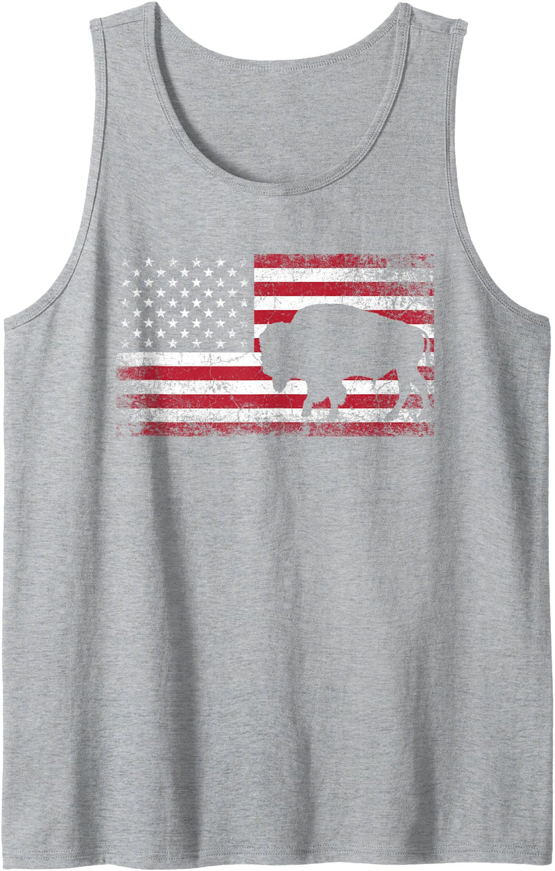 4th of July American Flag USA America- Buffalo Buffalo Bison 4th of July American Flag Vintage Patriotic Tank Top - Heather
