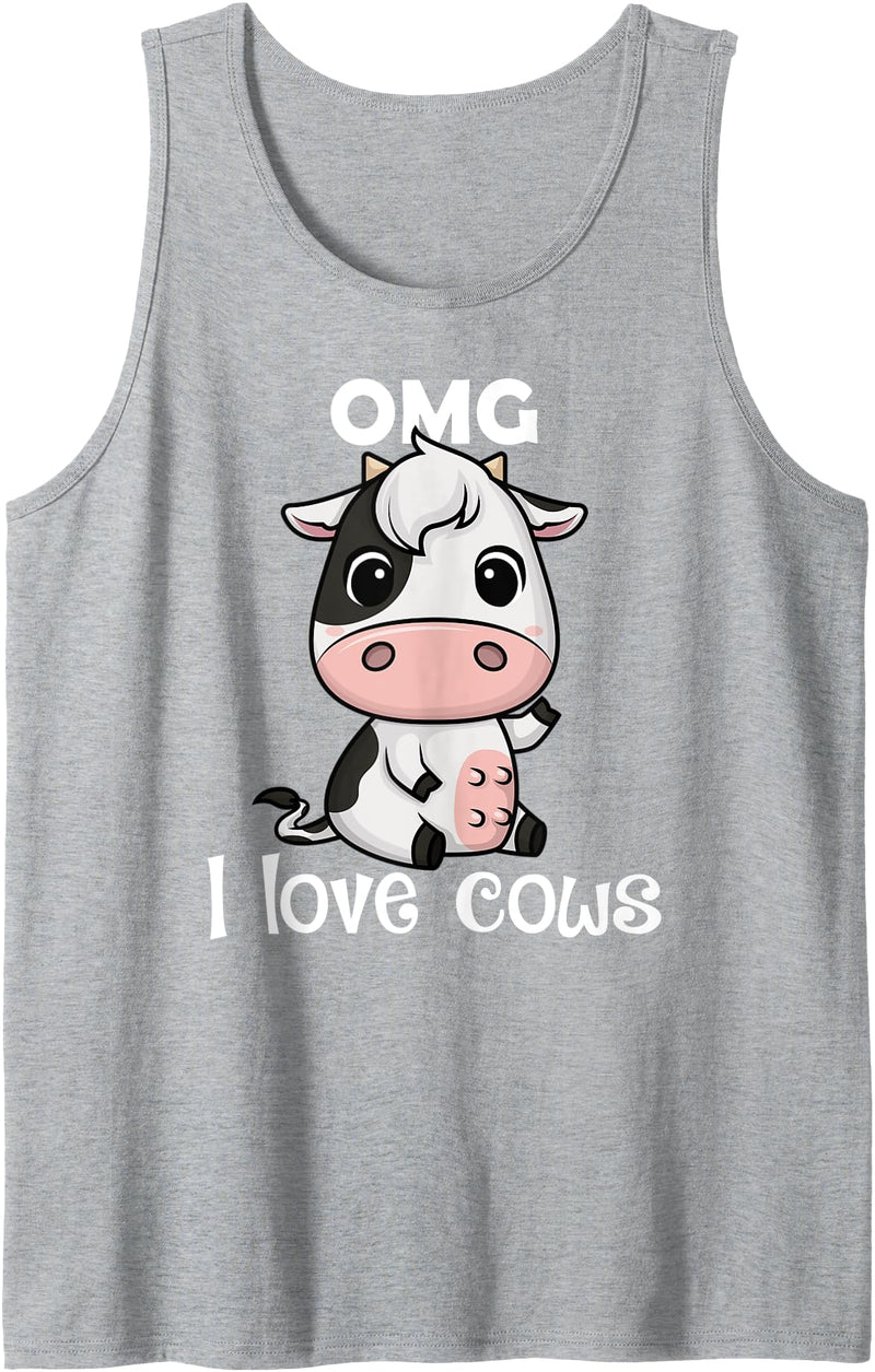 The Adorable OMG Collection OMG I Love Cows Cute Kawaii Cow Tank Top - Heather Grey
