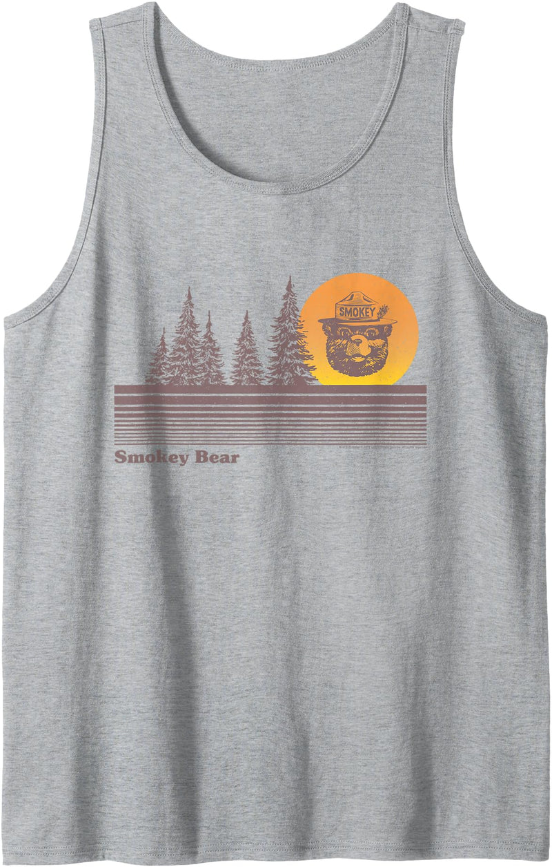 Smokey Bear Vintage Sunset Retro Forest Fire Prevention PSA Tank Top - Heather Grey
