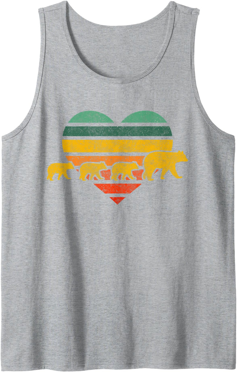 Mama Bear Three Cubs Retro Heart Mothers Day Gift Tank Top - Heather Grey