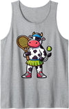 Cow Tennis Racket Ball Player Playing Tennis Cow Tennis Club Animals Sport Tournament Tank Top - Heather Grey