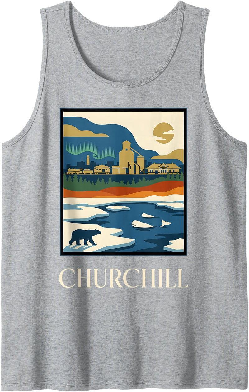 Churchill Travel Art Studio Churchill Manitoba Polar Bear Vintage Retro Design Tank Top - Heather Grey
