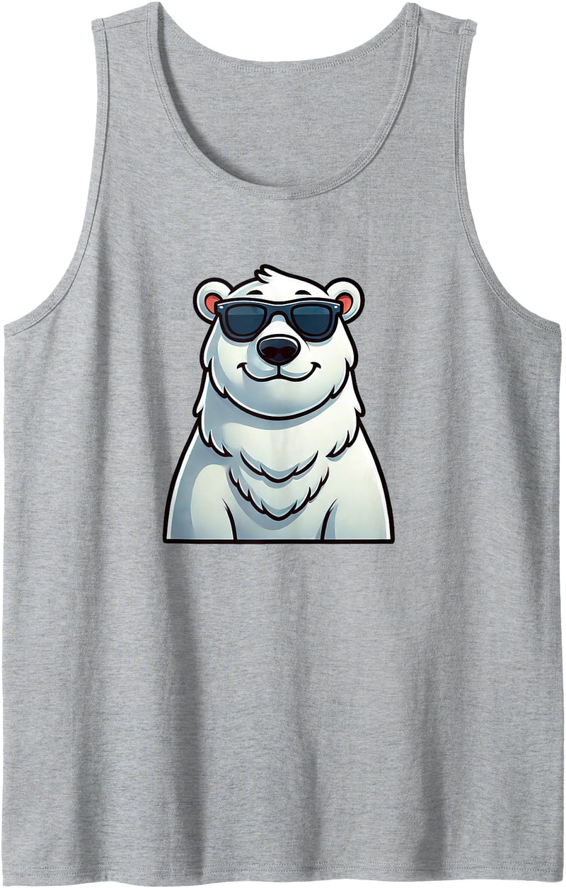 Cool Bear Designs Cool Polar Bear Cartoon Sunglasses North Pole Tank Top - Heather Grey