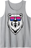 Bisexual Bi Pride Stuff Men Women Gifts Bear Face Bisexual Sunglasses Bi Pride Flag LGBTQ Men Women Tank Top - Heather Grey