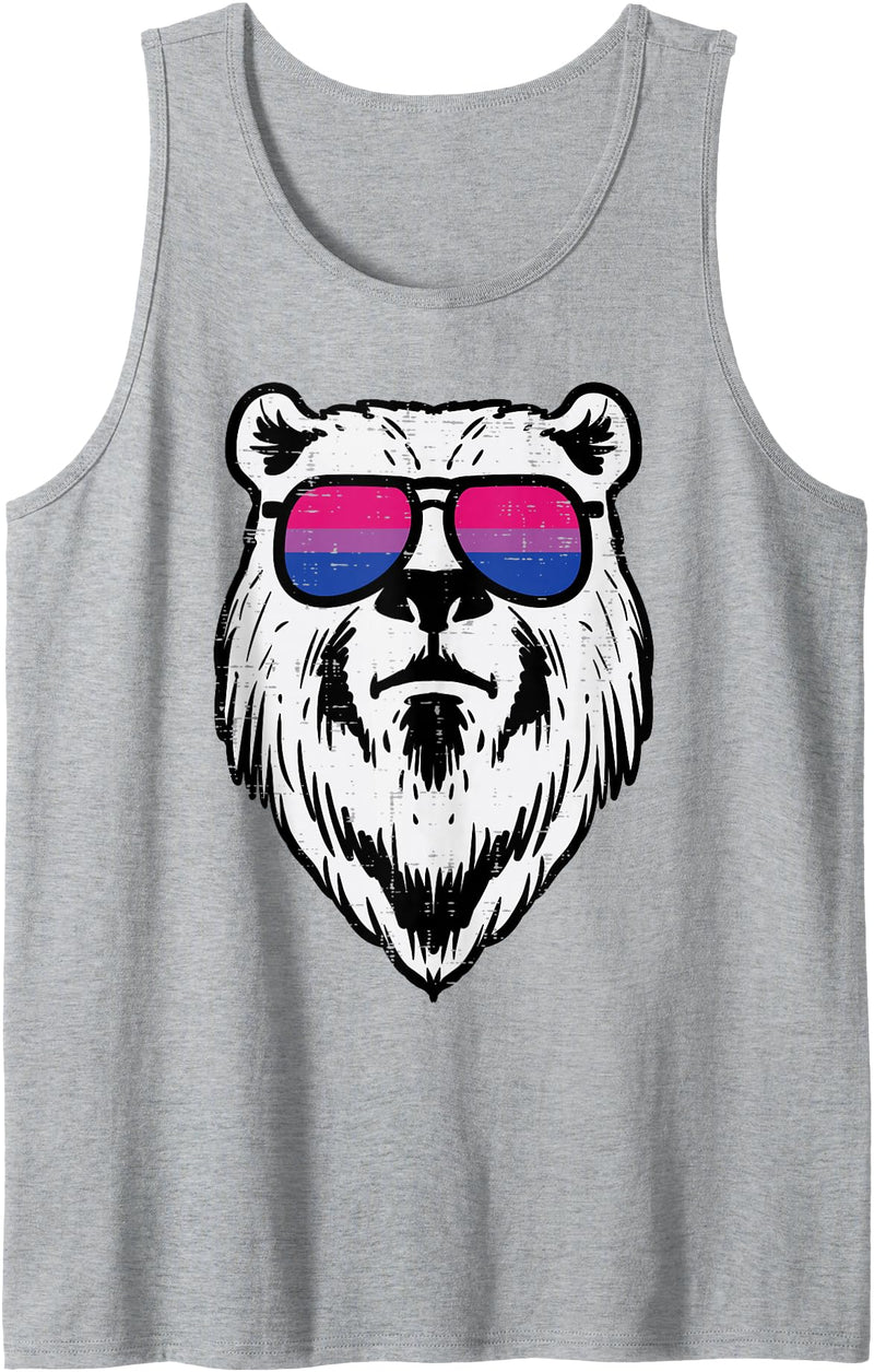 Bisexual Bi Pride Stuff Men Women Gifts Bear Face Bisexual Sunglasses Bi Pride Flag LGBTQ Men Women Tank Top - Heather Grey