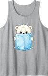 Cute Arctic Polar Bear With Ice Cube Kawaii Baby Polar Bear Holding Ice Cube Cartoon Tank Top - Heather Grey
