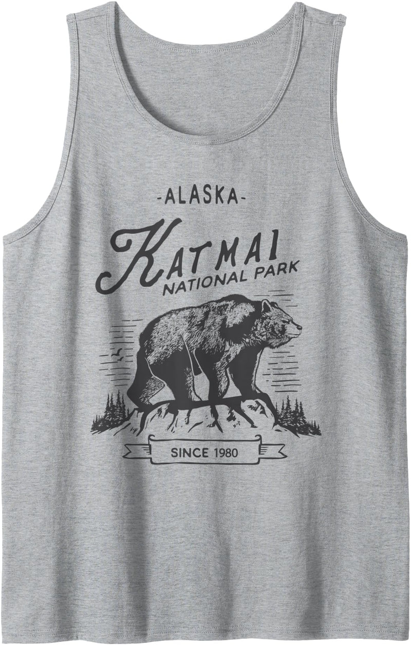 Katmai National Park Ranger Vintage Katmai National Park T Shirt Retro Bear Alaska Tank Top - Heather Grey