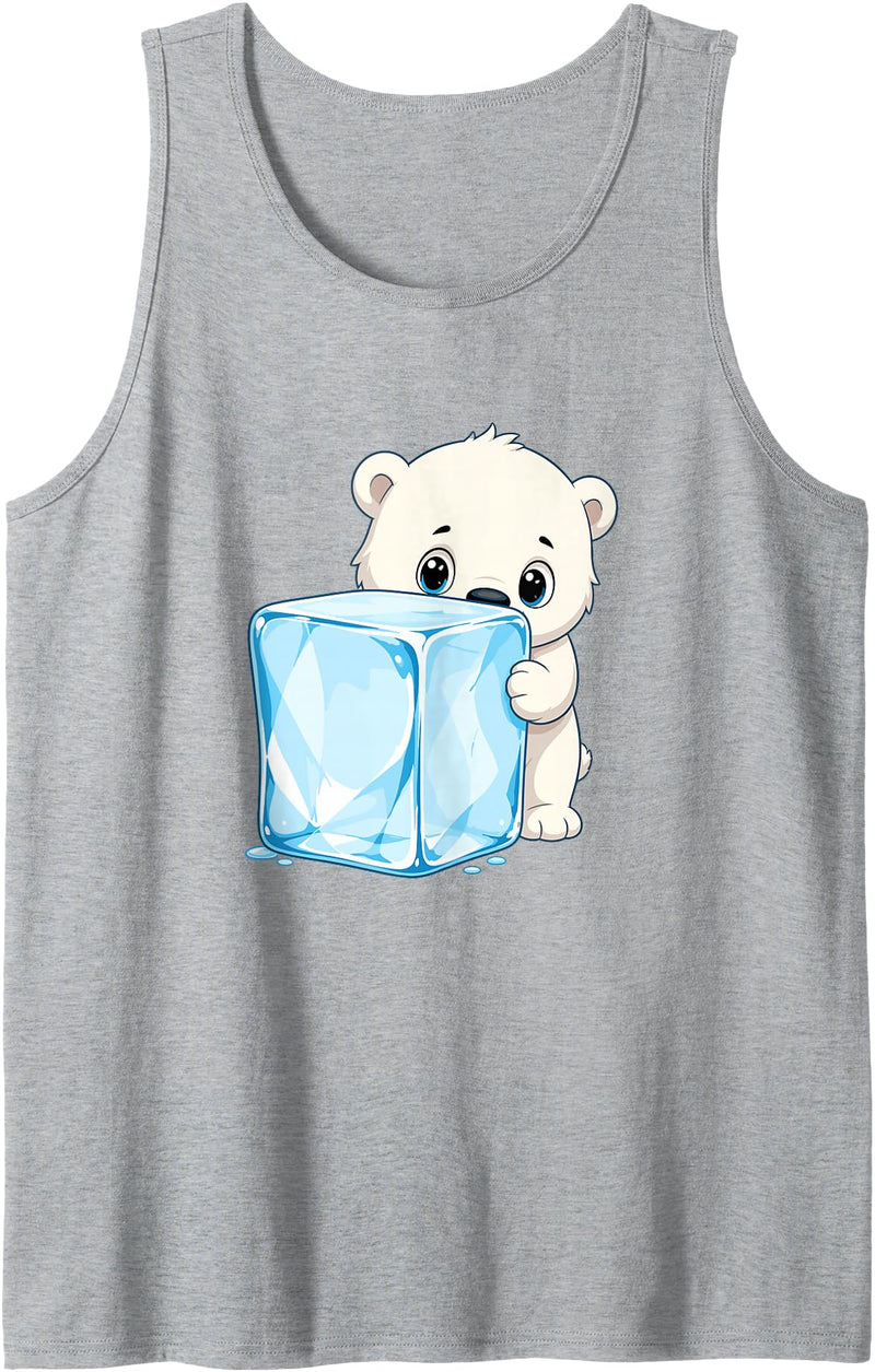 Cute Polar Bear Ice Cube Arctic Kawaii Adorable Baby Polar Bear Hugging Big Ice Cube Tank Top - Heather Grey