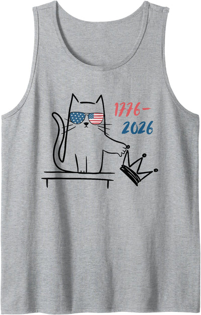 4th of July Costume for Men Women Funny Cat No Kings 1776 2026 250th Anniversary USA Flag Tank Top