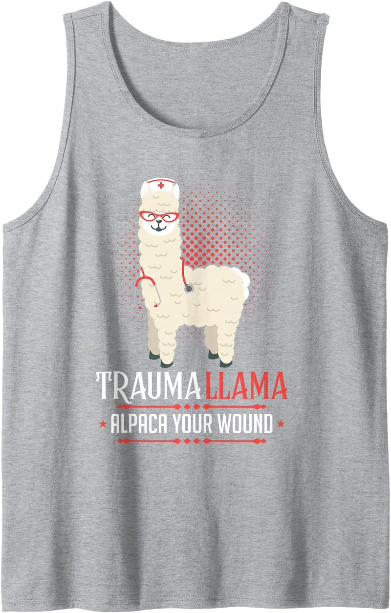 Funny Nurse Day Healthcaren Nicu JD0 Nurse Trauma Llama Alpaca Your Wounds Tank Top - Heather Grey