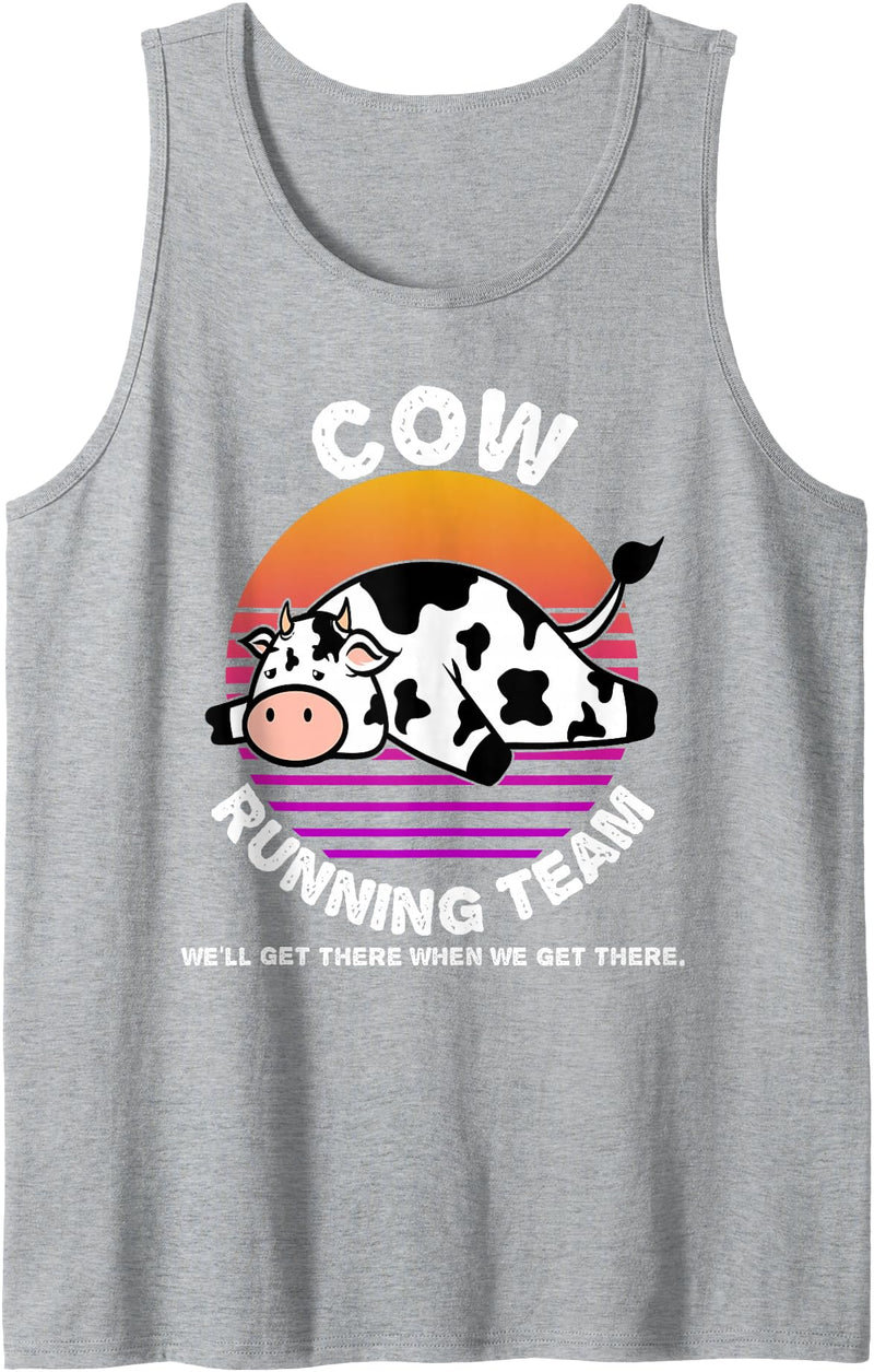 Running Shirts by CrushRetro Funny Dairy Cow Running Team Shirt Kids Men Women Gift Tank Top - Heather Grey