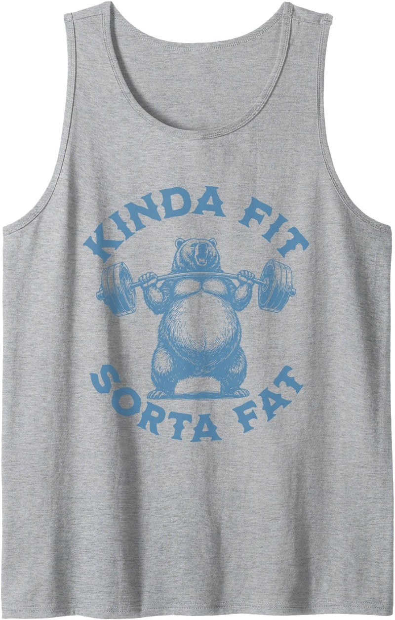 Humor House Kinda Fit Sorta Fat Funny Big Belly Gym Bear Lazy Fitness Tank Top - Heather Grey