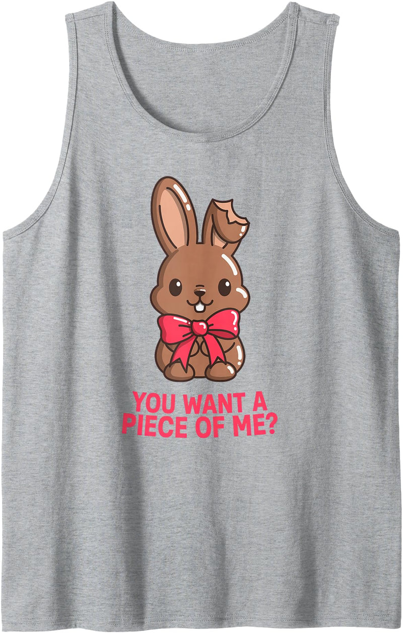 Chocolate Bunny Do You Want Piece of Me Funny Easter Rabbit Tank Top in Heather Grey