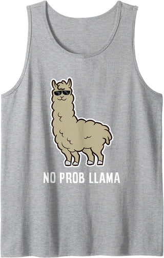 Funny Llamas Gifts Llama Gift No Probllama Llama With Sunglasses Tank Top - Heather Grey