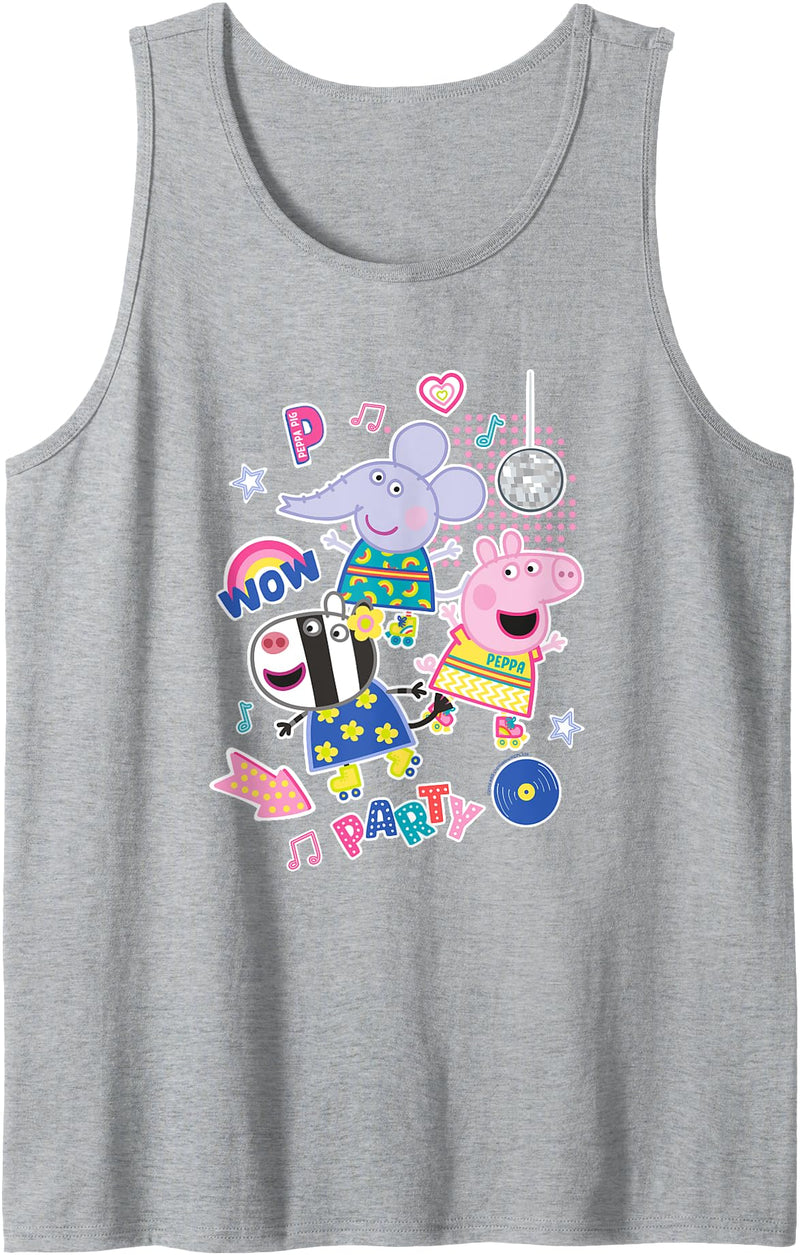 Peppa Pig Disco Party With Friends Retro Group Shot Tank Top - Heather Grey