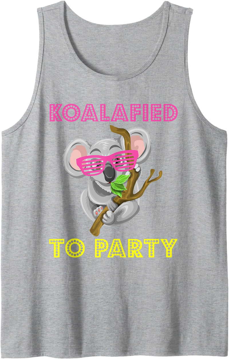 Koala Puns Apparel Koalafied to Party Tee Koala Bear Funny Cute Animal Pun Tank Top - Heather Grey