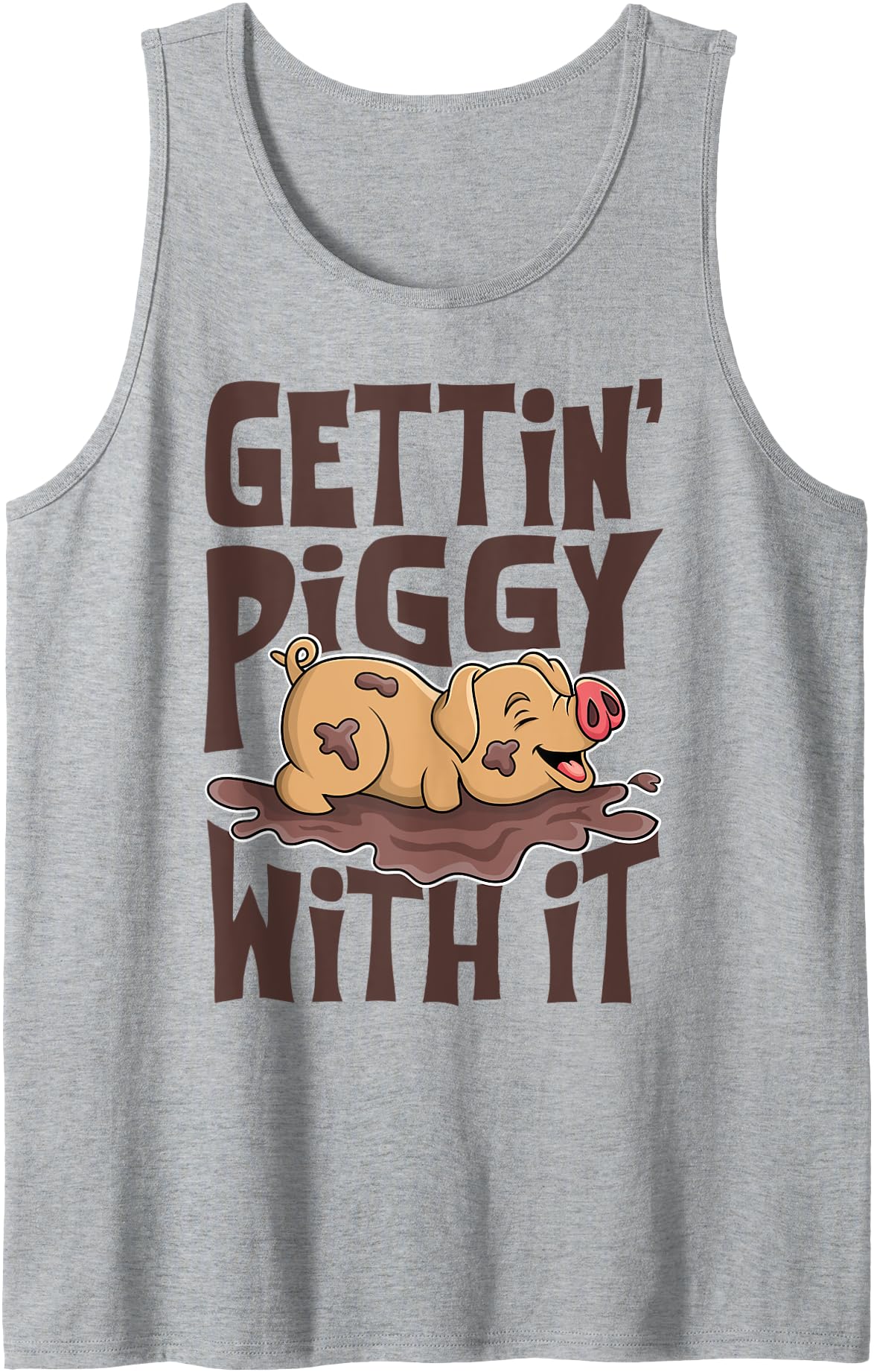 Hadley Designs Gettin' Piggy With It, Farm Animals, Hog Lover, I Love Pigs Tank Top - Heather Grey