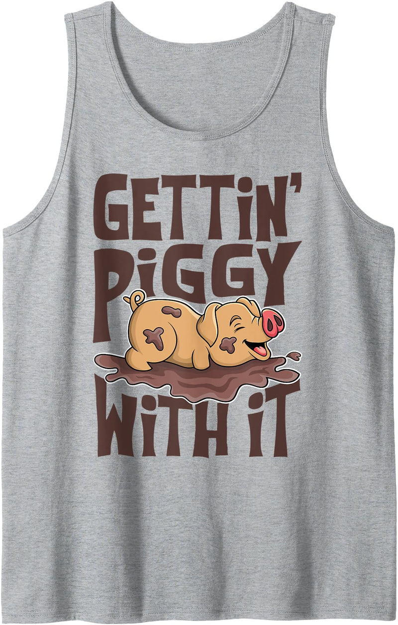 Hadley Designs Gettin' Piggy With It, Farm Animals, Hog Lover, I Love Pigs Tank Top - Heather Grey
