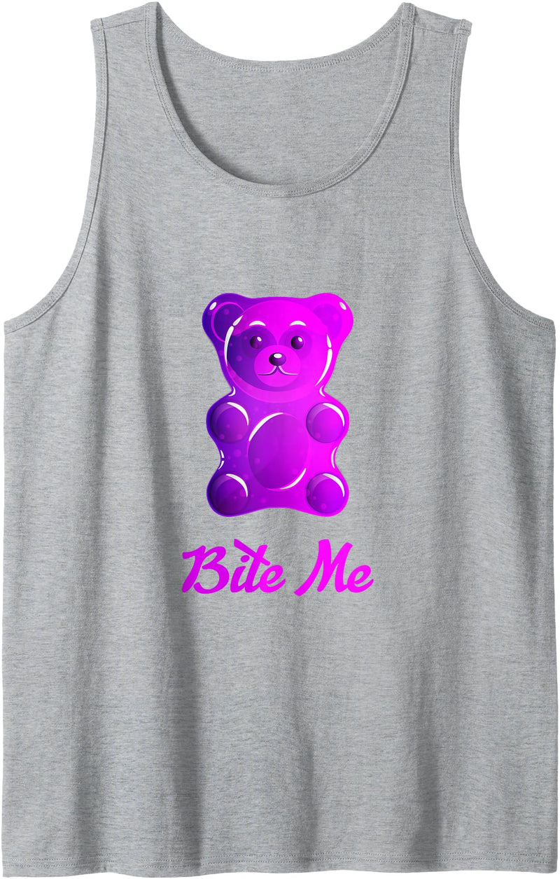 Bahaa's Tee Cool Bite Me Colorful Gummy Bear Candy Illustration Graphic Tank Top - Heather Grey
