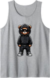 Urban Teddy Bear Graphic Hip Hop Rappers Aesthetic Teddy Bear Cool Bears Hip Hop Streetwear Graphic Colorful Tank Top - Heather Grey
