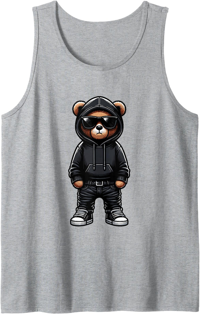 Urban Teddy Bear Graphic Hip Hop Rappers Aesthetic Teddy Bear Cool Bears Hip Hop Streetwear Graphic Colorful Tank Top - Heather Grey