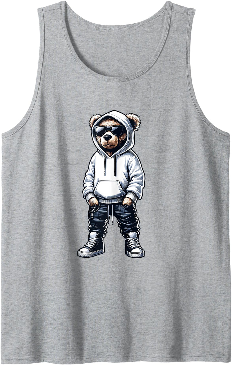 Urban Teddy Bear Graphic Hip Hop Rappers Aesthetic Graphic Teddy Bear Cool Bears Hip Hop Streetwear Colorful Tank Top - Heather Grey