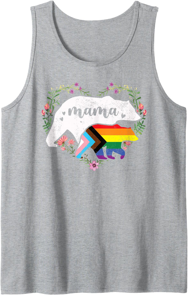 LGBT Gay Progress Pride Shirt Mom Mama Bear Moms LGBTQ Mama Bear Progress Pride Flag Gay Equal Rights Rainbow Tank Top - Heather Grey