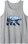 Wild Bear Mountain Forest Nature Landscape Geometric Polar Bear Winter Mountain Scene Tank Top - Heather Grey