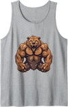 Workout Power Mood Inc Grizzly Bear WIth Muscles Workout Gym MMA Fighter Tank Top - Heather Grey