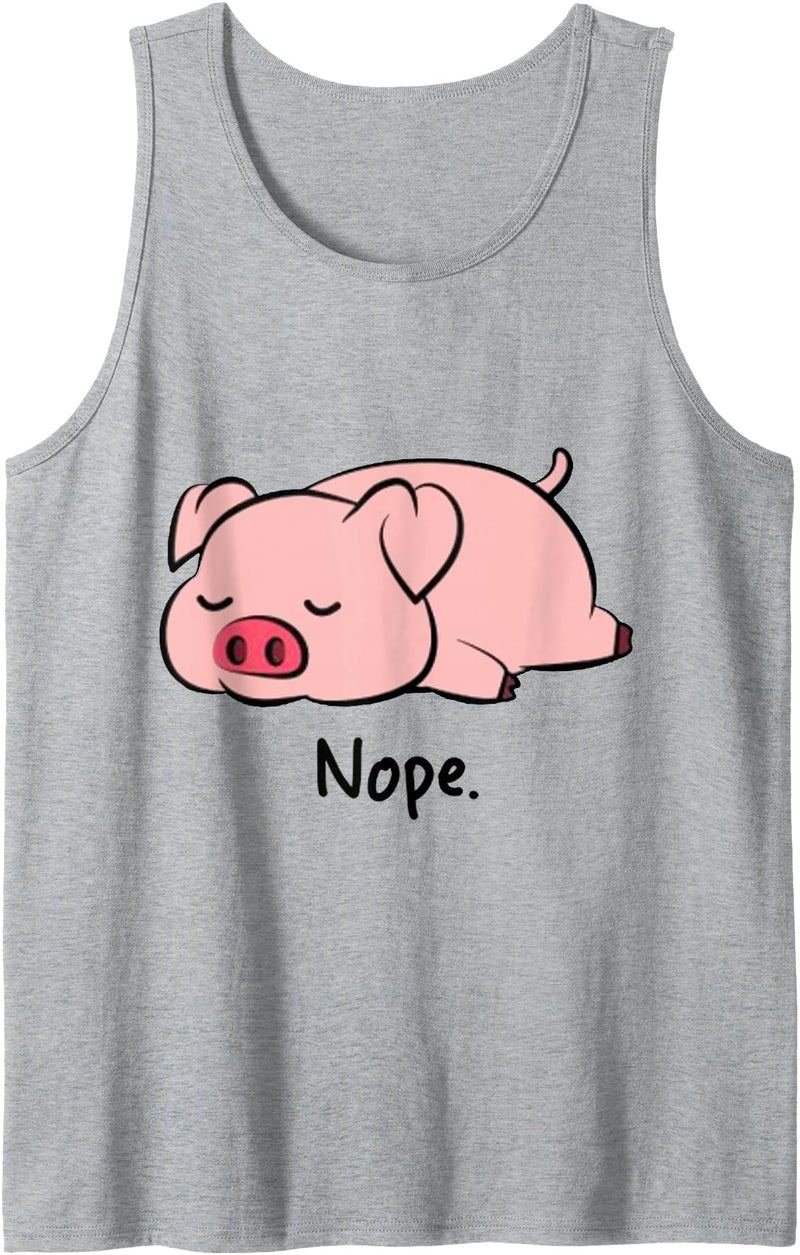 Dibba Designs Nope Pig Not Today Animal Piggy Cute Cool Funny Pig Lovers Tank Top - Heather Grey