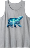 Arctic Wildlife Aurora Borealis Polar Bear Nature Northern Lights Polar Bear Arctic Landscape Tank Top - Heather Grey