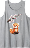 Panda Lover Gifts For Women, Girls & Kids Japanese Red Panda | Cherry Blossoms & Cute Red Panda Bear Tank Top - Heather Grey