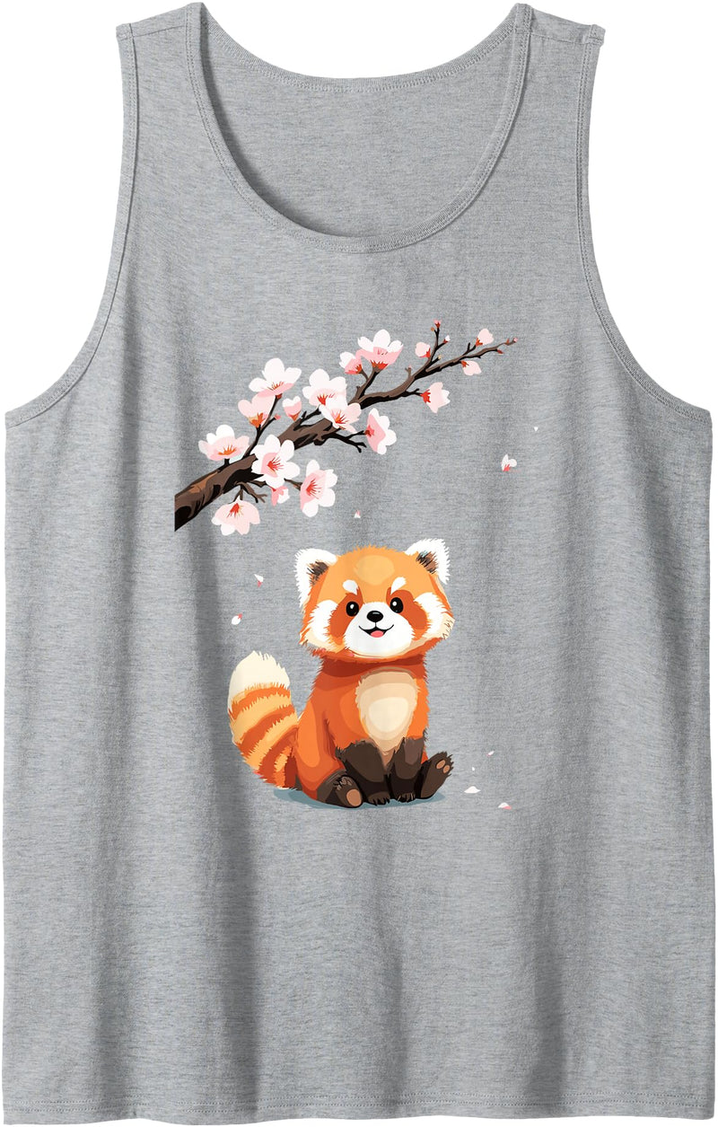 Panda Lover Gifts For Women, Girls & Kids Japanese Red Panda | Cherry Blossoms & Cute Red Panda Bear Tank Top - Heather Grey