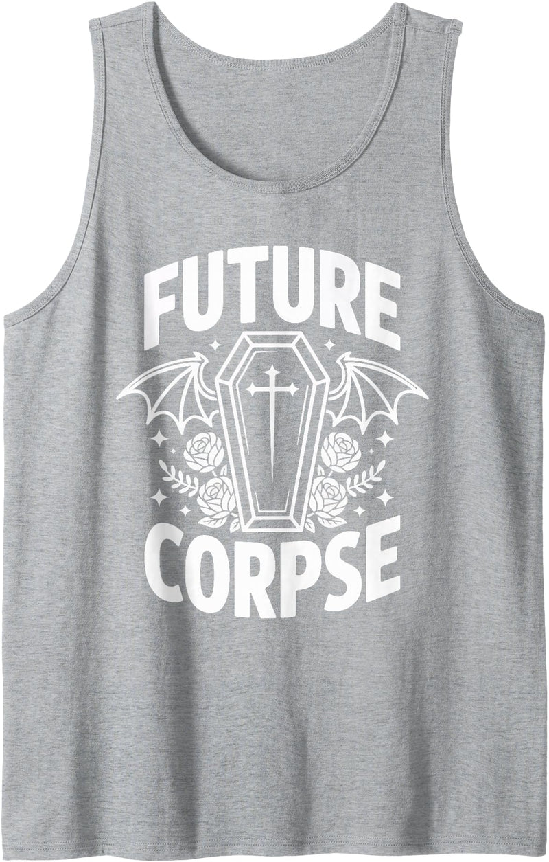 Coffin Humor Halloween Future Corpse Future Corpse Funny Halloween Coffin Bats Tank Top - Heather Grey