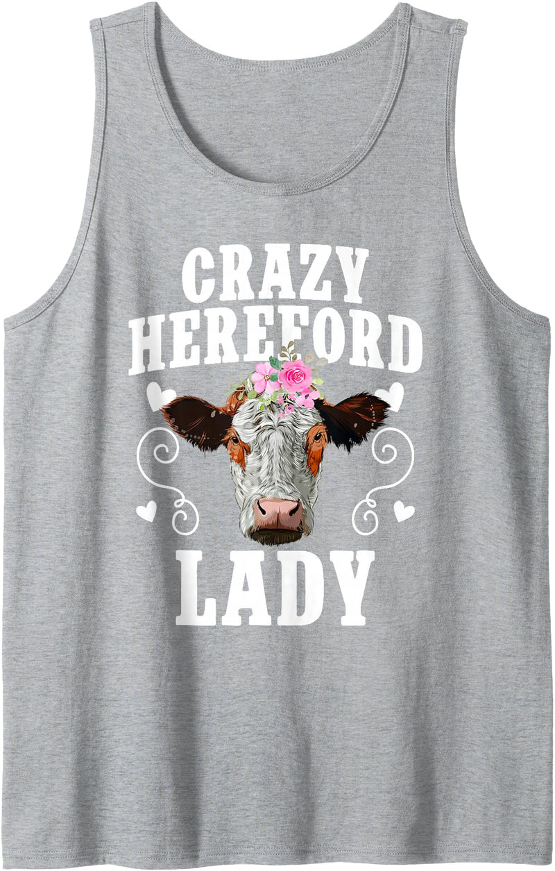 Funny Hereford Cattle Hereford Cow Lover Crazy Hereford Lady Hereford Cow Lover Hereford Cows Tank Top - Heather Grey
