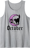 Night Creatures October Vibes Moon Black Cat Halloween Goth Gothic Tank Top - Heather Grey