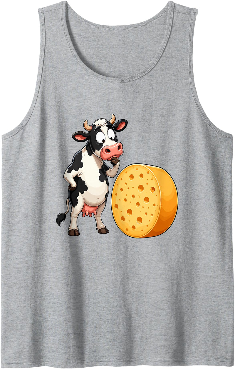 Funny Cow Cheese Dairy Farm Humor Black White Cow Cheese Lover Dairy Humor Tank Top - Heather Grey