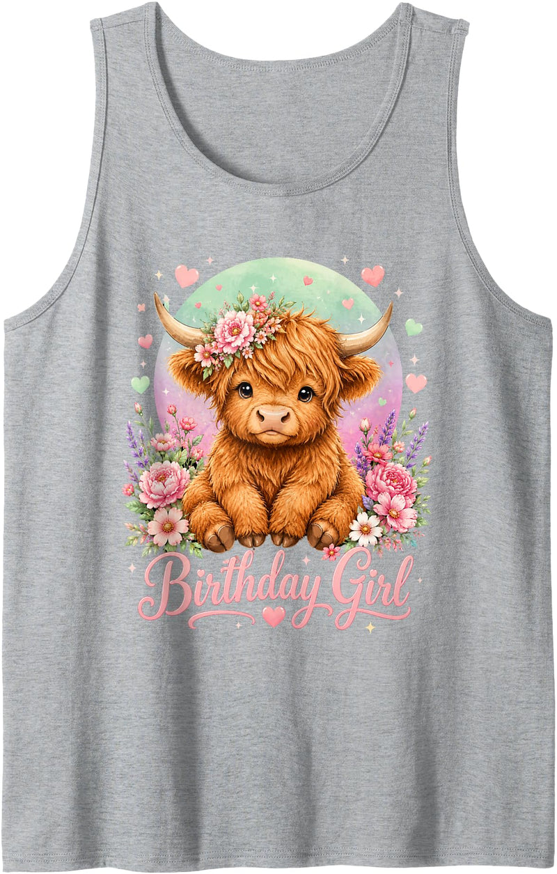 Adorable Highland Cow Birthday Girl Toddlers Teens Cute Birthday Girl for Highland Cow Lovers Party Outfit Tank Top -